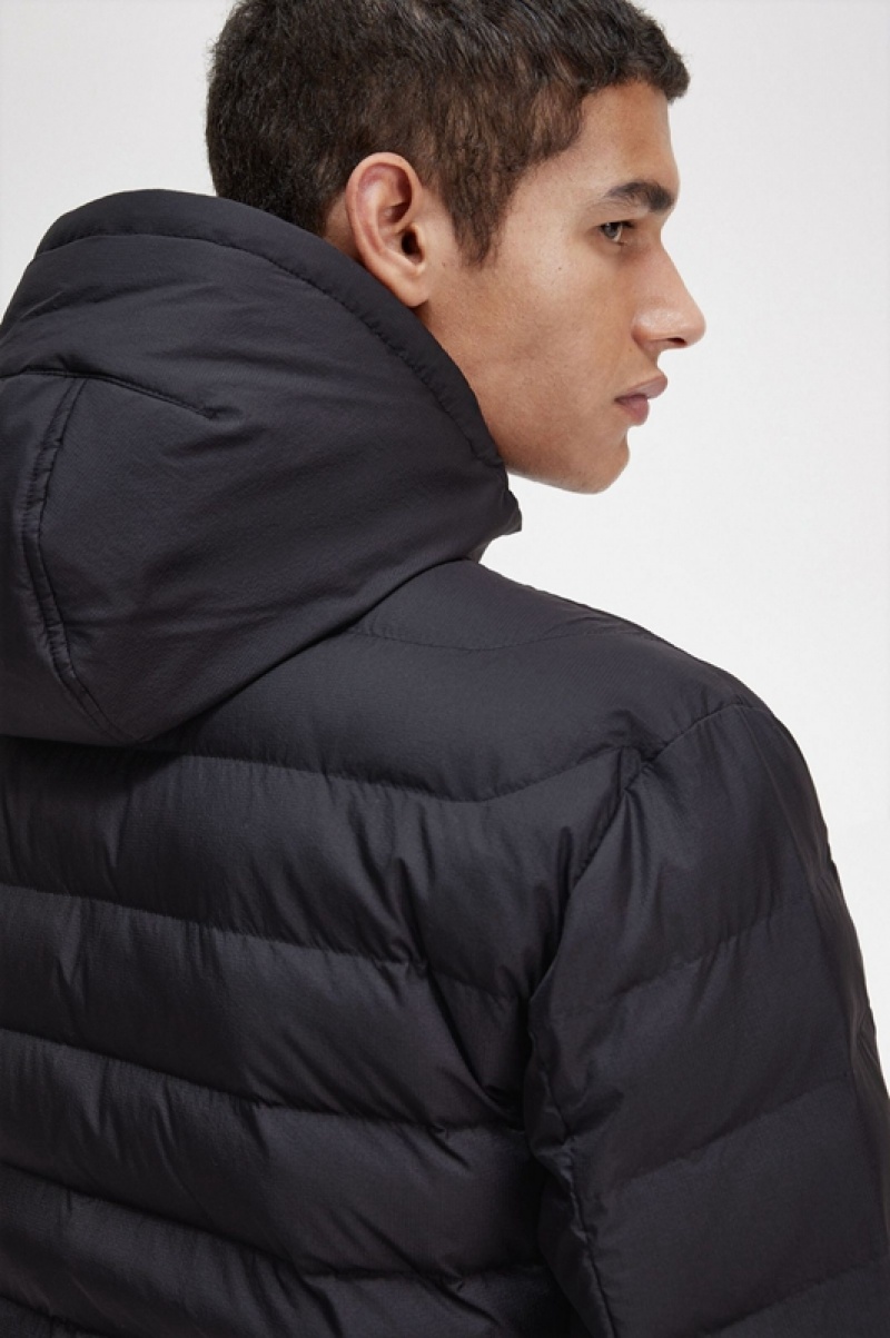 Fred Perry Hooded Insulated Men's Jackets Black | NXT-398675