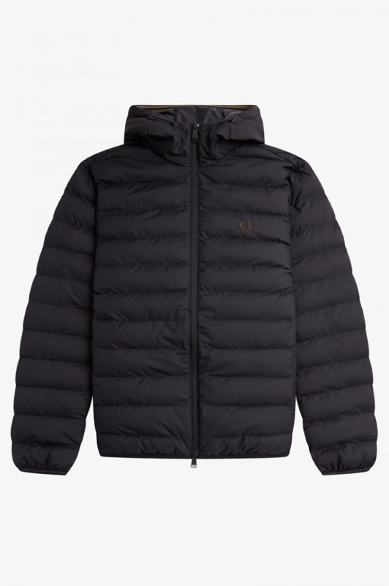 Fred Perry Hooded Insulated Men's Jackets Black | NXT-398675