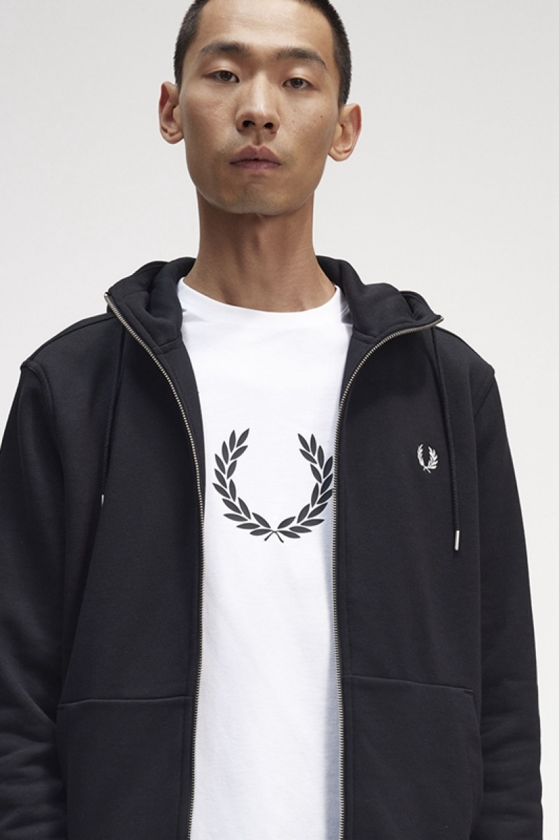 Fred Perry Hooded Zip Through Men's Sweatshirts Black | ZTG-259487