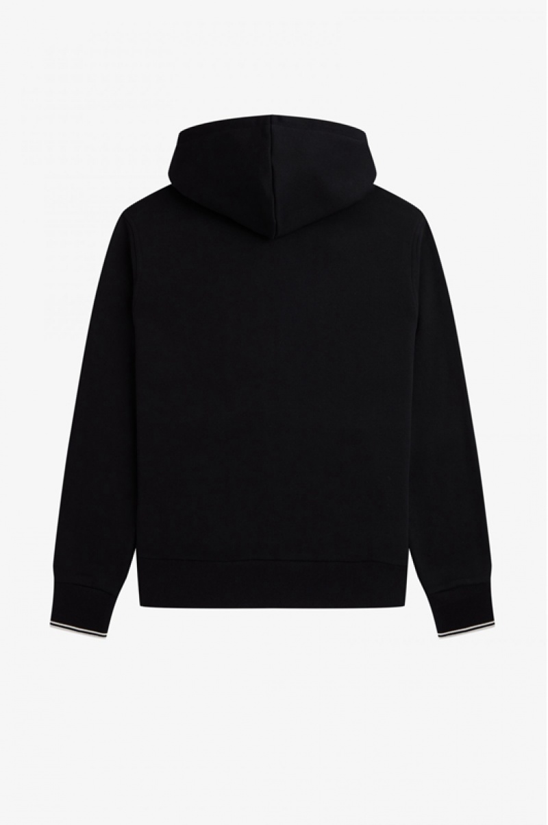 Fred Perry Hooded Zip Through Men's Sweatshirts Black | ZTG-259487