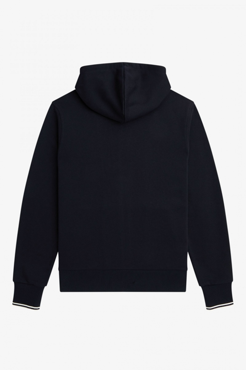 Fred Perry Hooded Zip Through Men's Sweatshirts Navy | XYH-875149