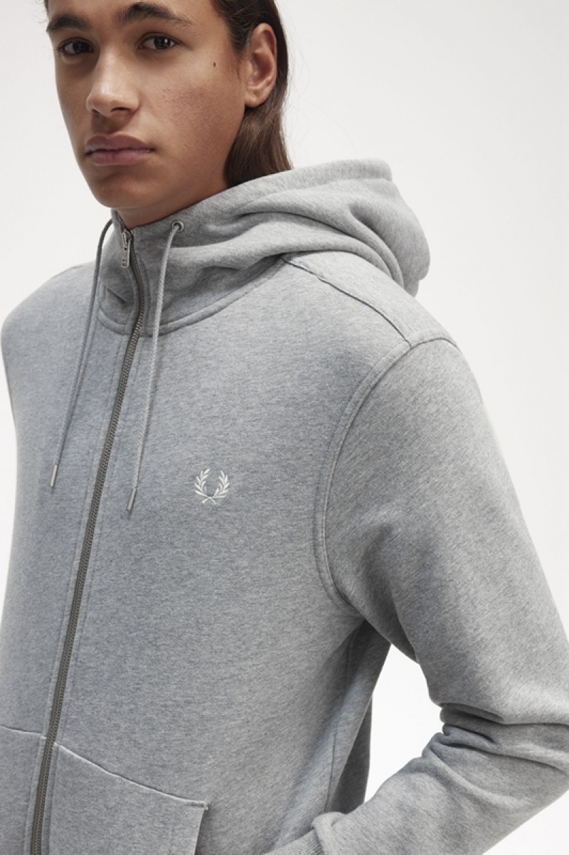 Fred Perry Hooded Zip Through Men's Sweatshirts Grey | JMR-972365