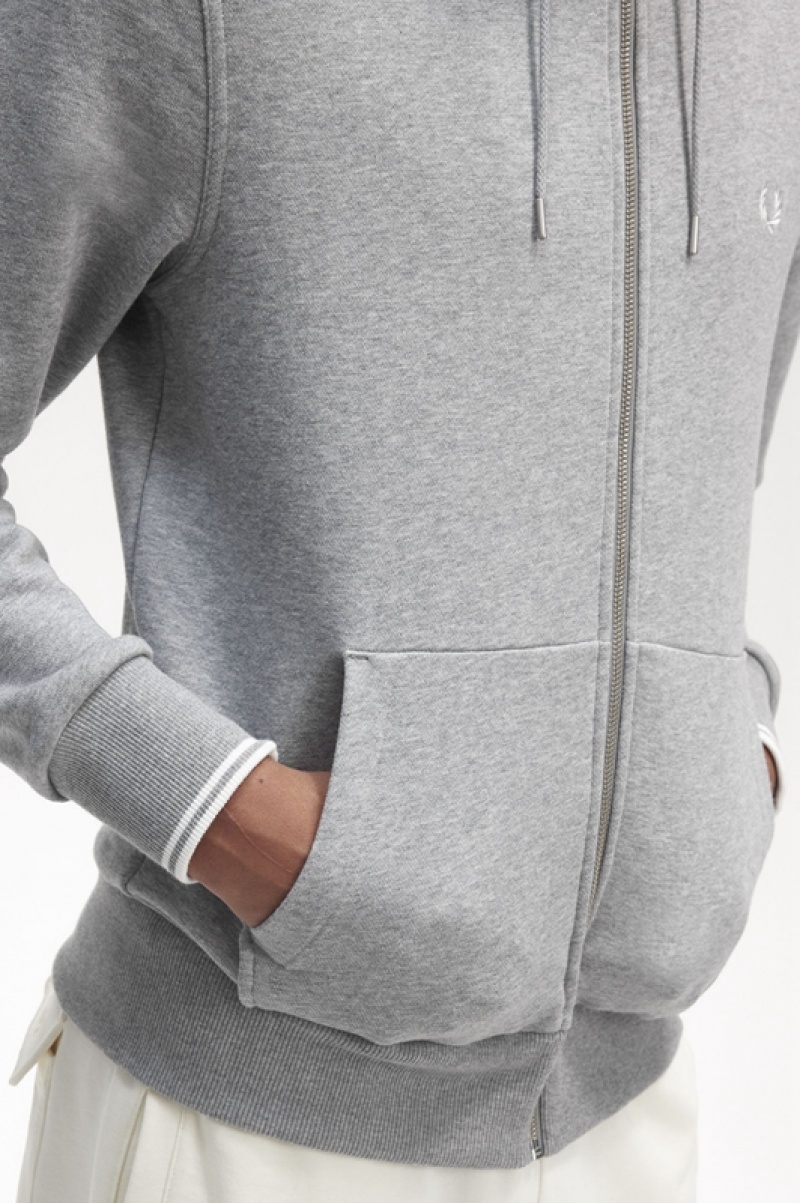 Fred Perry Hooded Zip Through Men's Sweatshirts Grey | JMR-972365