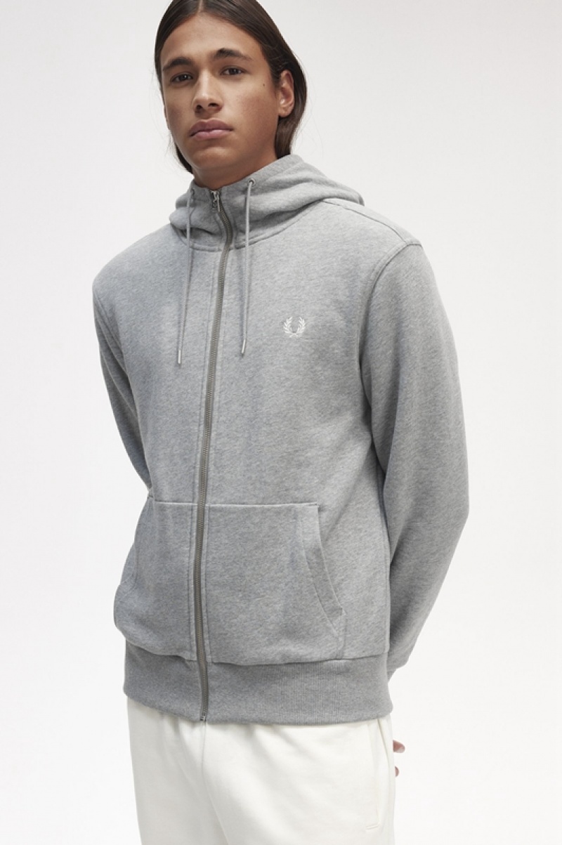 Fred Perry Hooded Zip Through Men's Sweatshirts Grey | JMR-972365