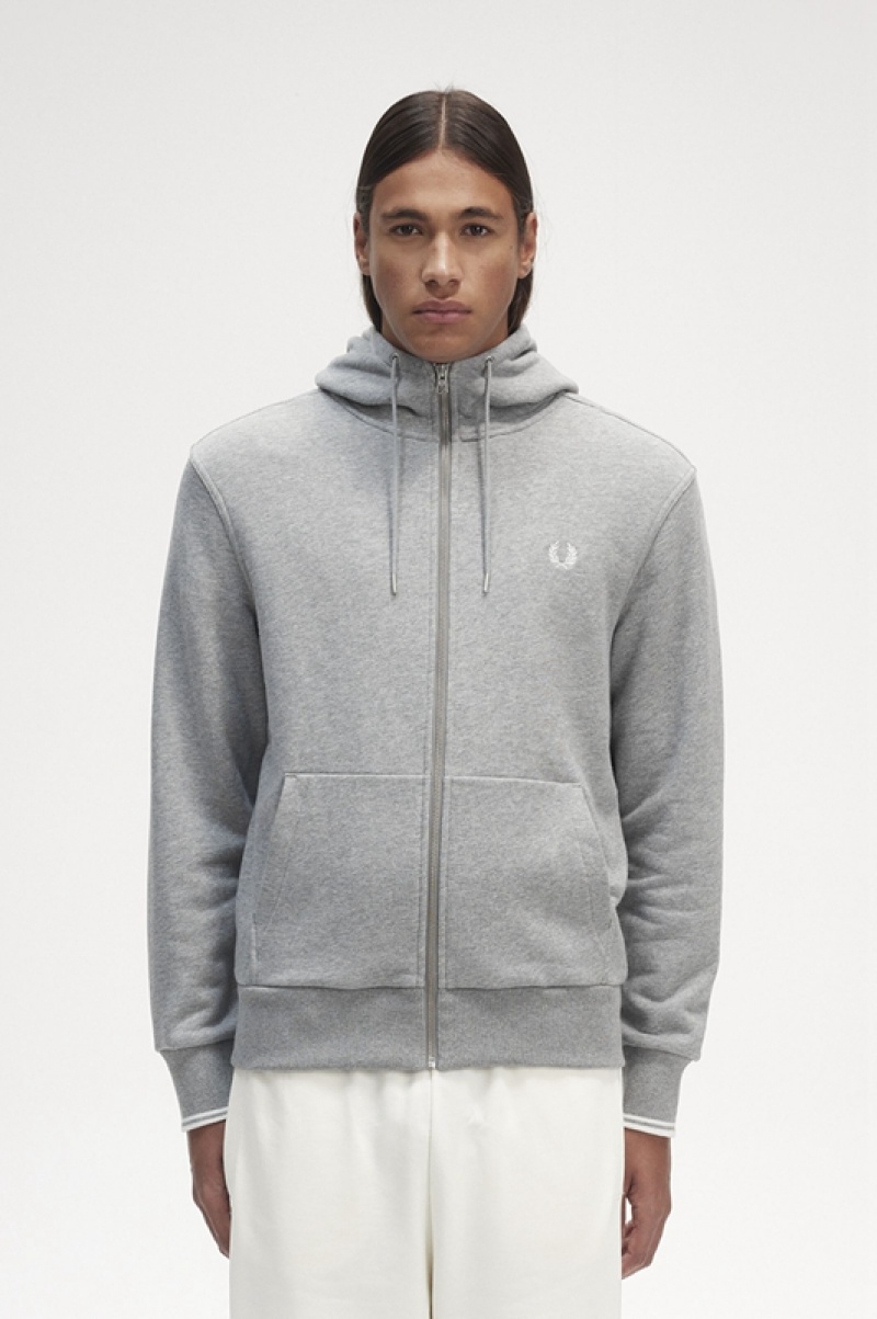 Fred Perry Hooded Zip Through Men\'s Sweatshirts Grey | JMR-972365