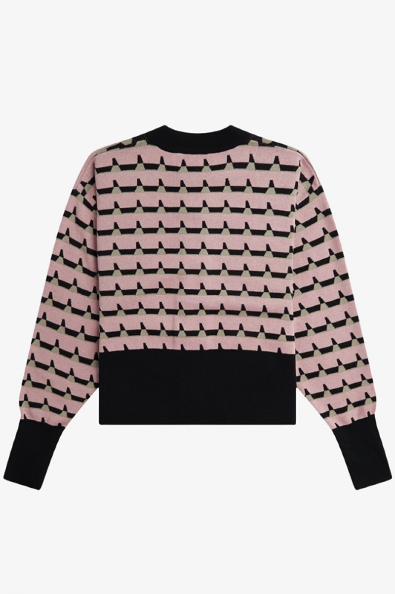 Fred Perry Jacquard Knit Women's Cardigan Rose Pink | PBG-620943