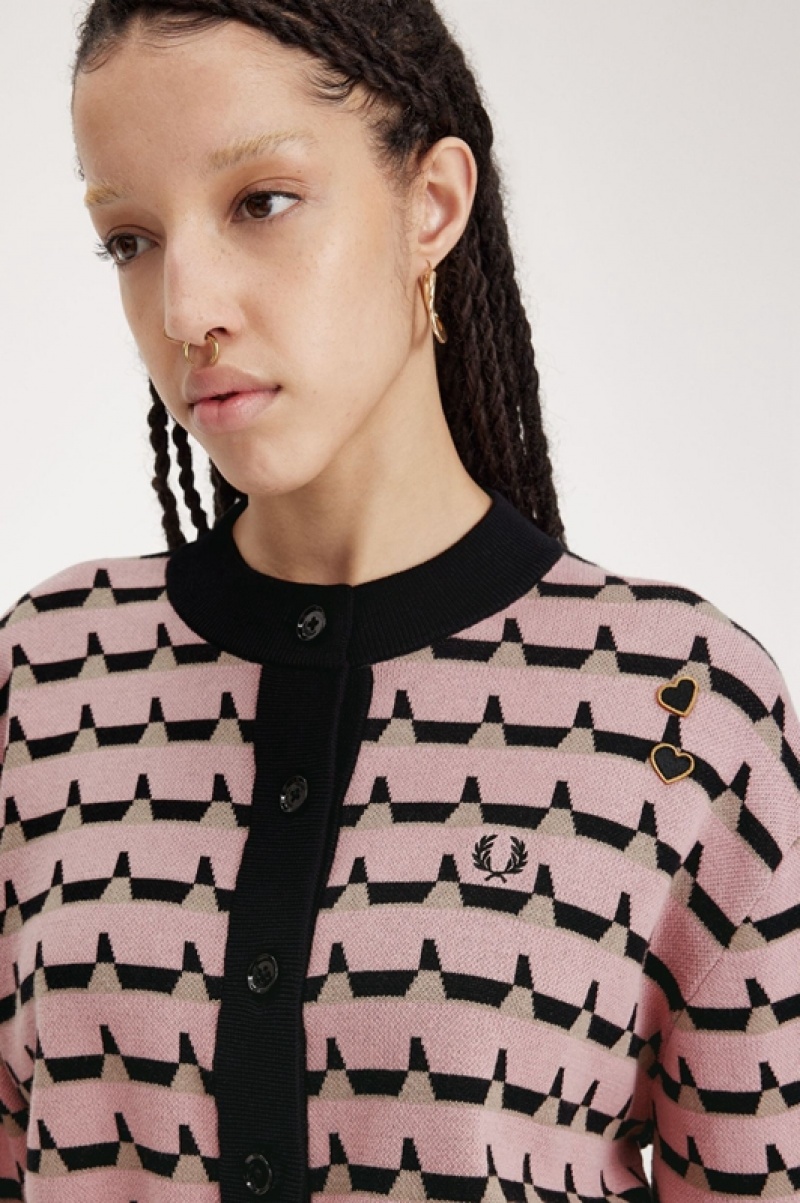 Fred Perry Jacquard Knit Women's Cardigan Rose Pink | PBG-620943