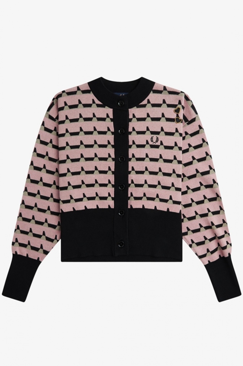 Fred Perry Jacquard Knit Women's Cardigan Rose Pink | PBG-620943