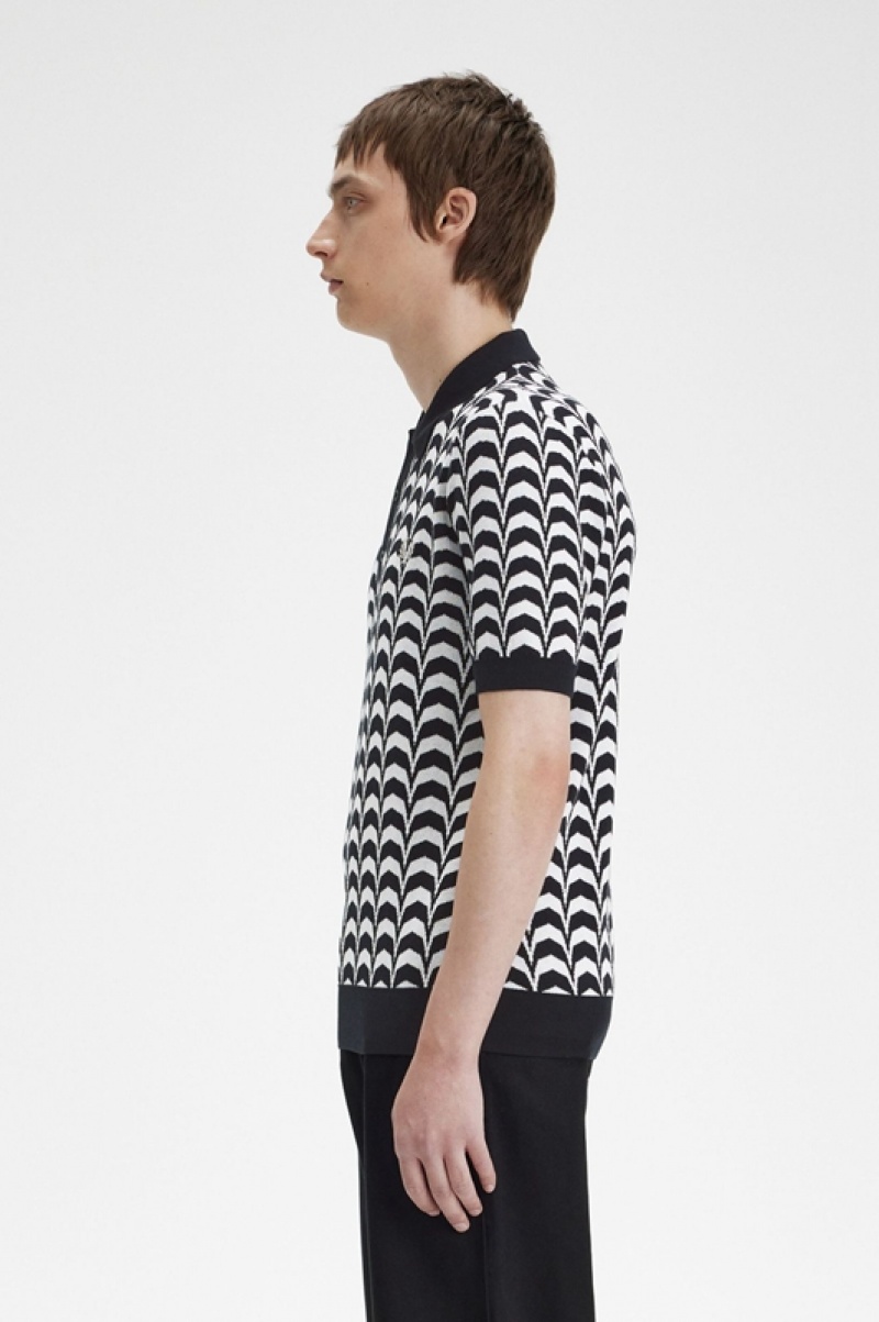 Fred Perry Jacquard Knitted Men's Polo Shirts Black | YGF-213590