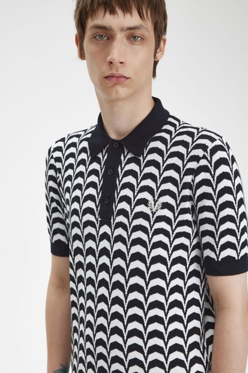 Fred Perry Jacquard Knitted Men's Polo Shirts Black | YGF-213590