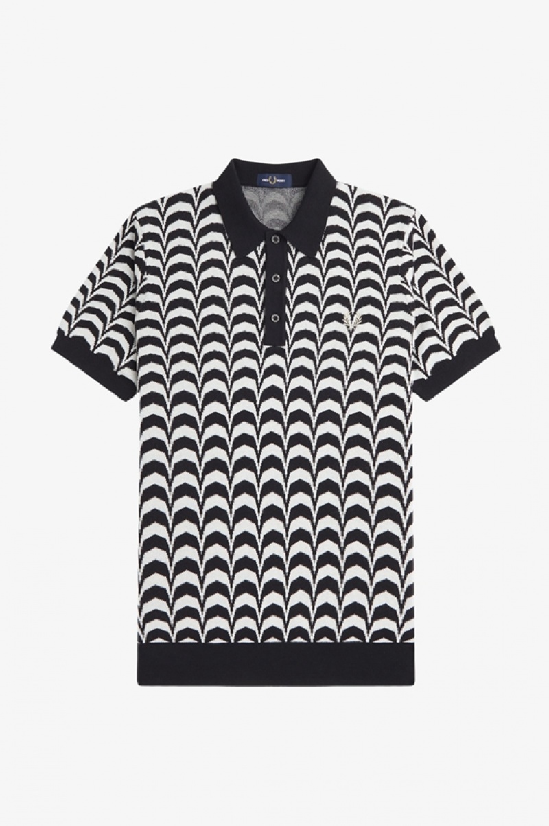 Fred Perry Jacquard Knitted Men's Polo Shirts Black | YGF-213590