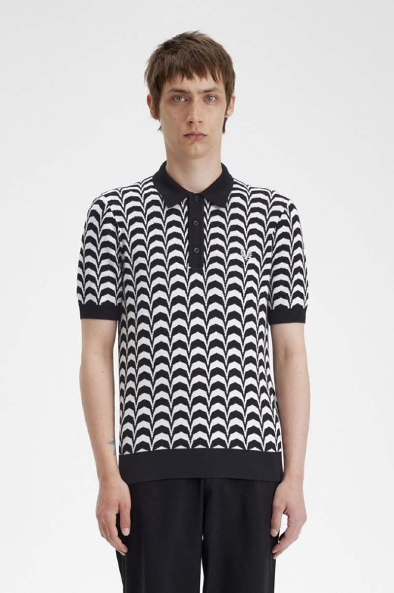 Fred Perry Jacquard Knitted Men\'s Polo Shirts Black | YGF-213590