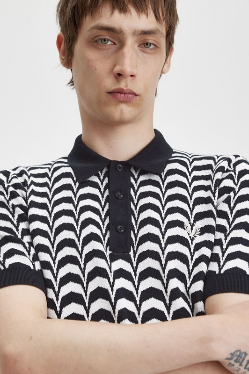 Fred Perry Jacquard Knitted Men's Shirts Black | KMY-132067