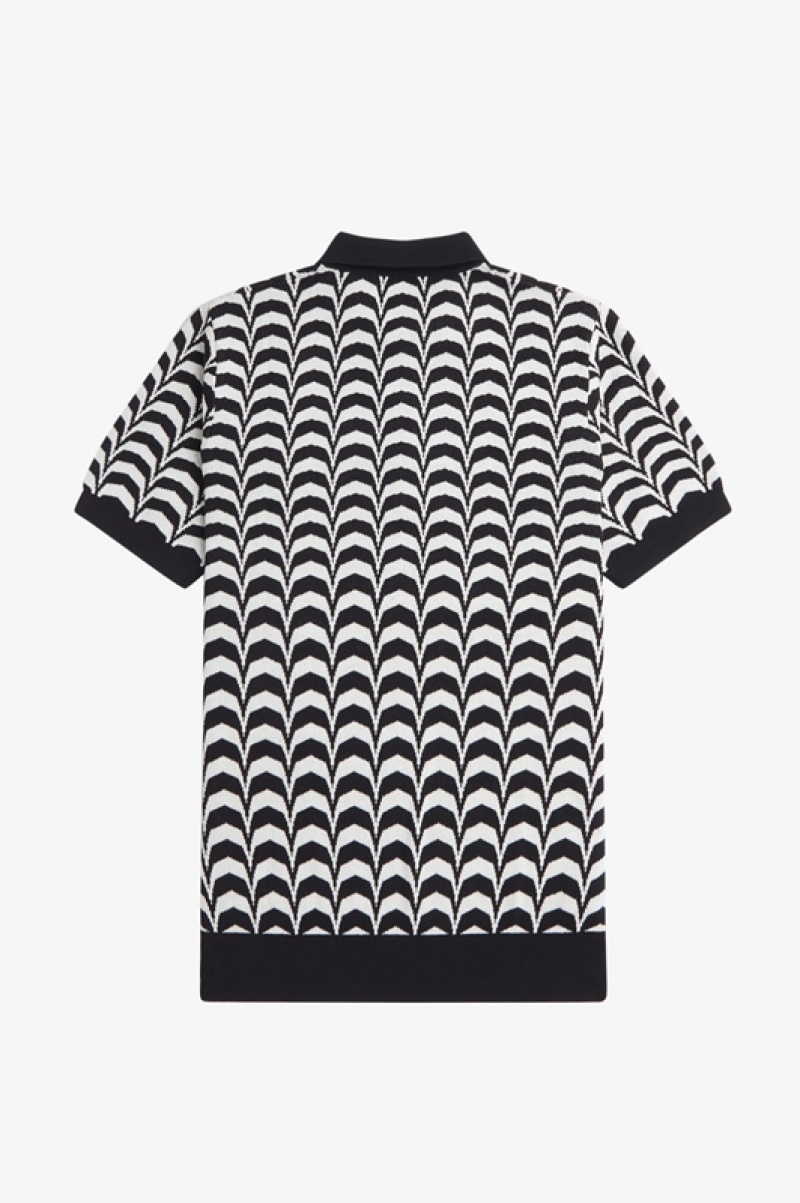 Fred Perry Jacquard Knitted Men's Shirts Black | KMY-132067