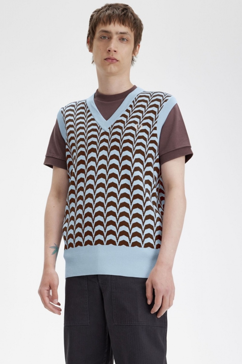 Fred Perry Jacquard Men's Tanks Brown | GOH-135240