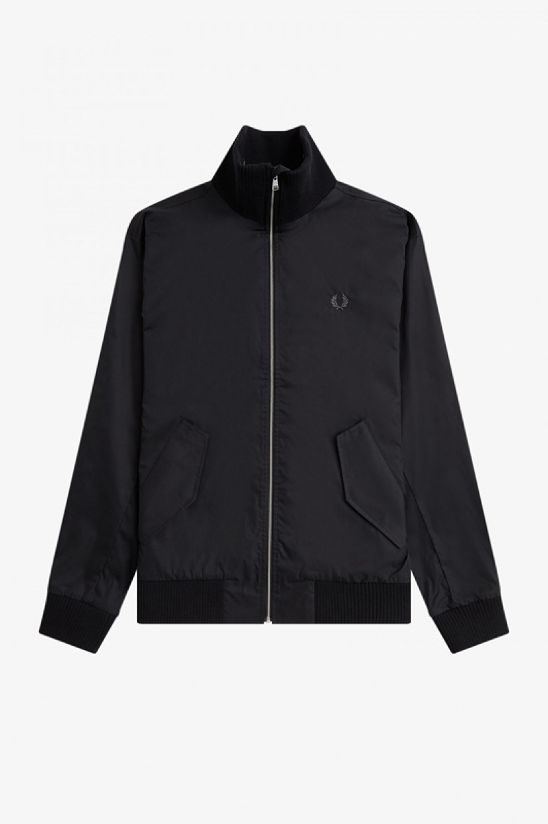 Fred Perry Knitted Rib Tennis Bomber Men's Jackets Black | IVA-560419