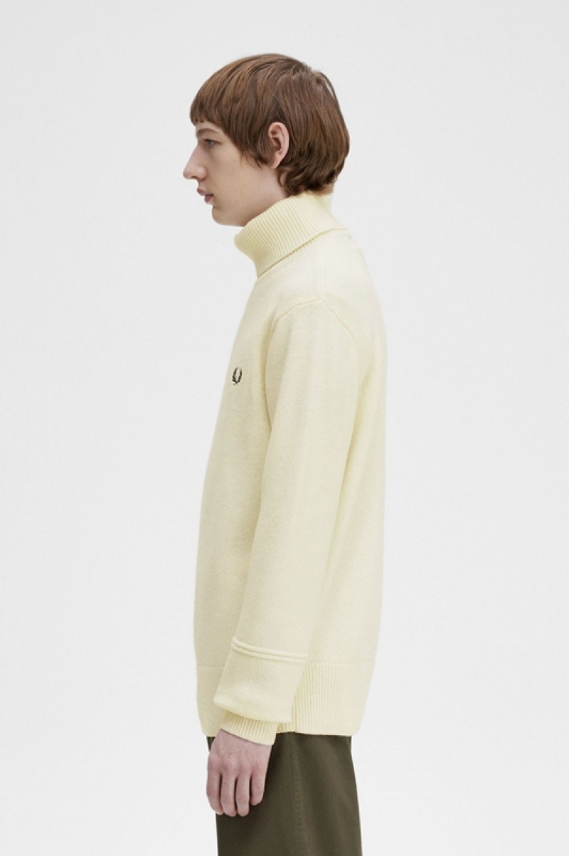 Fred Perry Knitted Roll Neck Men's Sweaters Cream | VGF-256041