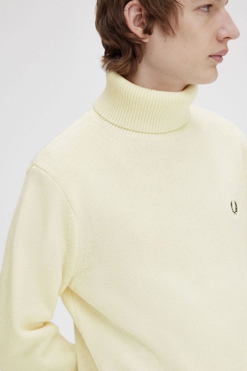 Fred Perry Knitted Roll Neck Men's Sweaters Cream | VGF-256041