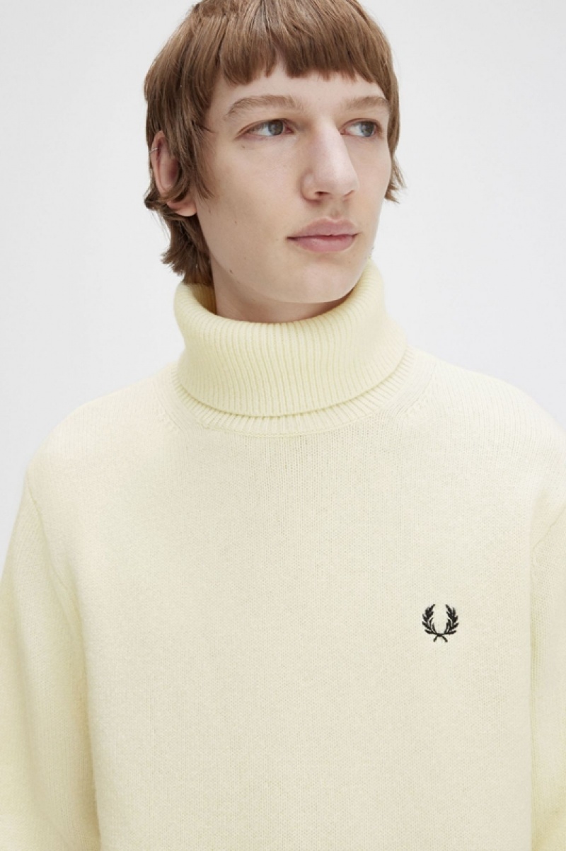 Fred Perry Knitted Roll Neck Men's Sweaters Cream | VGF-256041