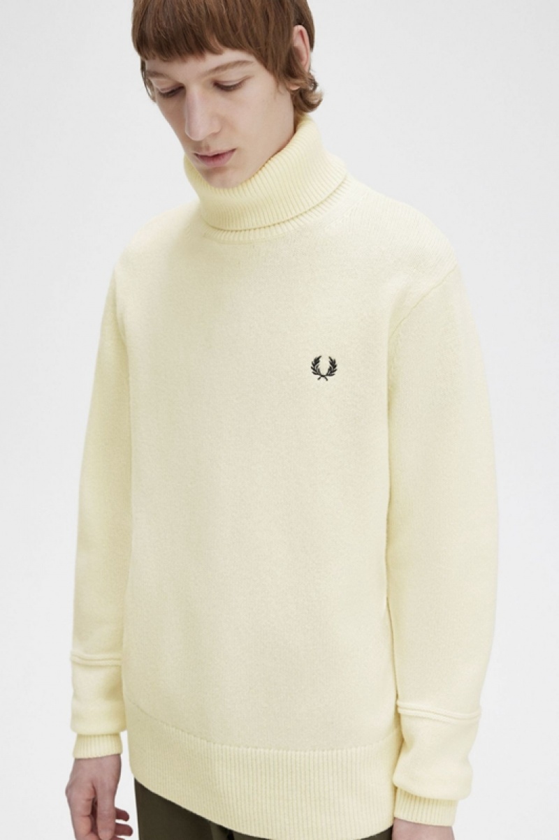 Fred Perry Knitted Roll Neck Men's Sweaters Cream | VGF-256041