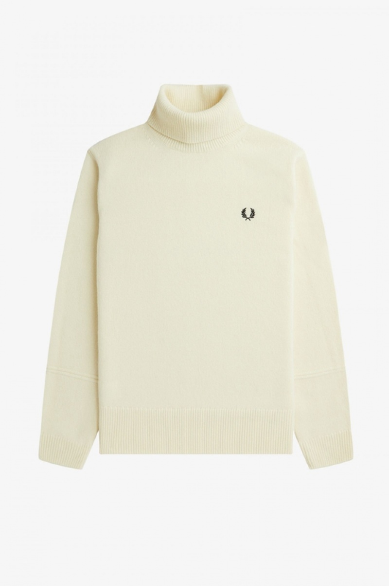 Fred Perry Knitted Roll Neck Men's Sweaters Cream | VGF-256041