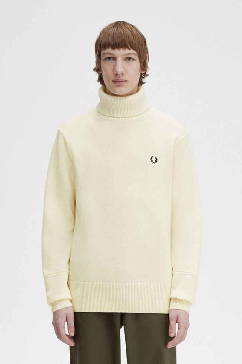 Fred Perry Knitted Roll Neck Men\'s Sweaters Cream | VGF-256041