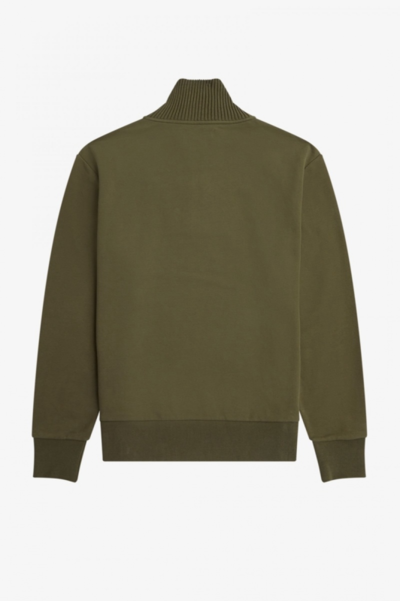 Fred Perry Knitted Trim Zip Neck Men's Sweatshirts Green | HER-267498