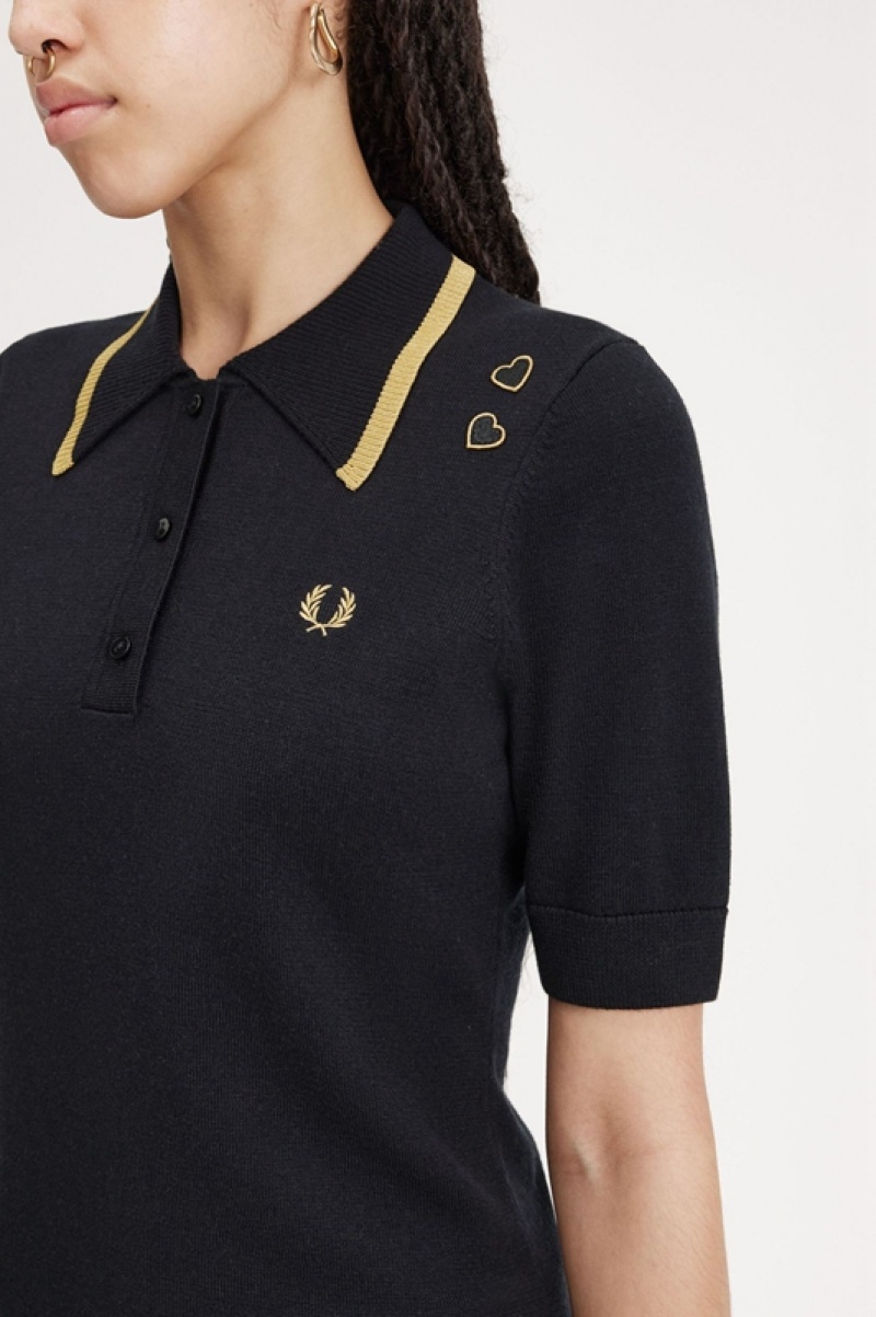 Fred Perry Knitted Women's Shirts Black | PDR-058469