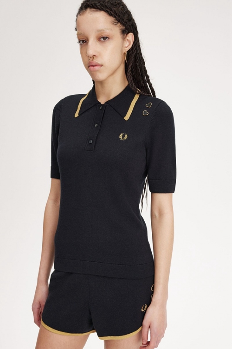 Fred Perry Knitted Women's Shirts Black | PDR-058469