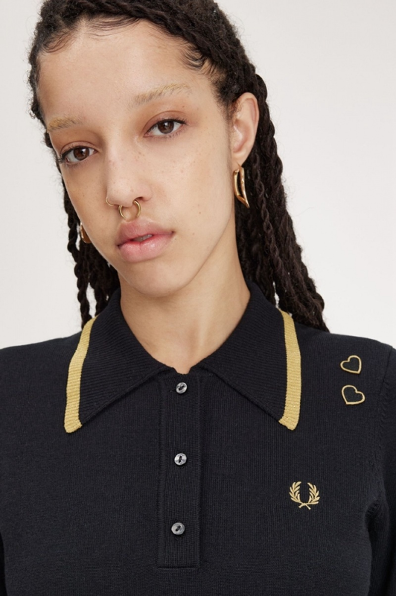 Fred Perry Knitted Women's Shirts Black | PDR-058469