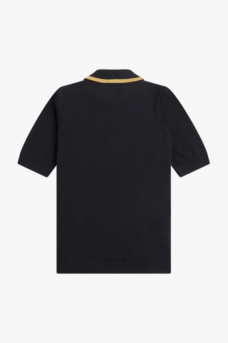 Fred Perry Knitted Women's Shirts Black | PDR-058469