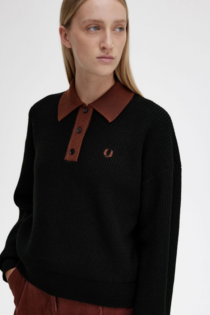 Fred Perry Knitted Women's Shirts Black | XAR-186732