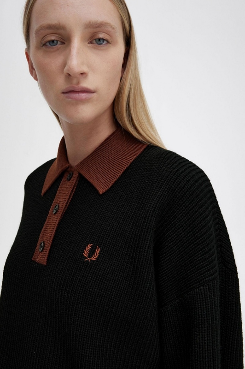 Fred Perry Knitted Women's Shirts Black | XAR-186732