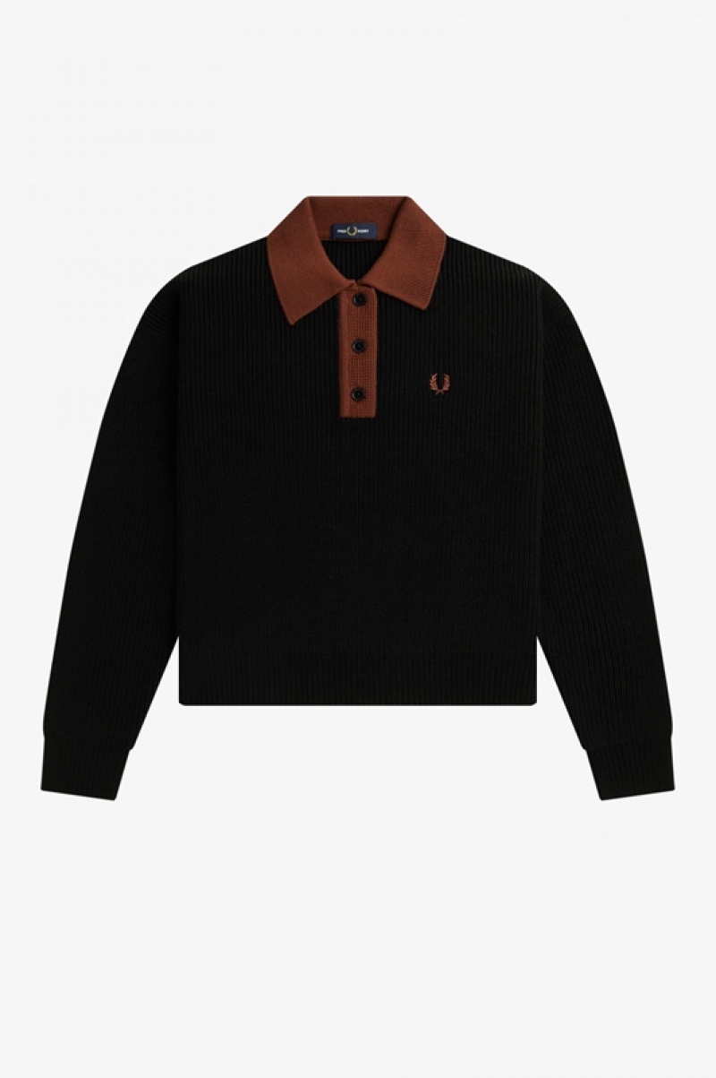 Fred Perry Knitted Women's Shirts Black | XAR-186732