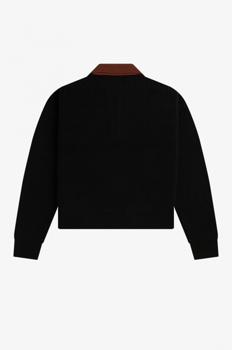 Fred Perry Knitted Women's Shirts Black | XAR-186732