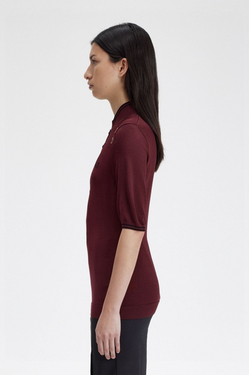 Fred Perry Knitted Women's Shirts Burgundy | KTS-724980