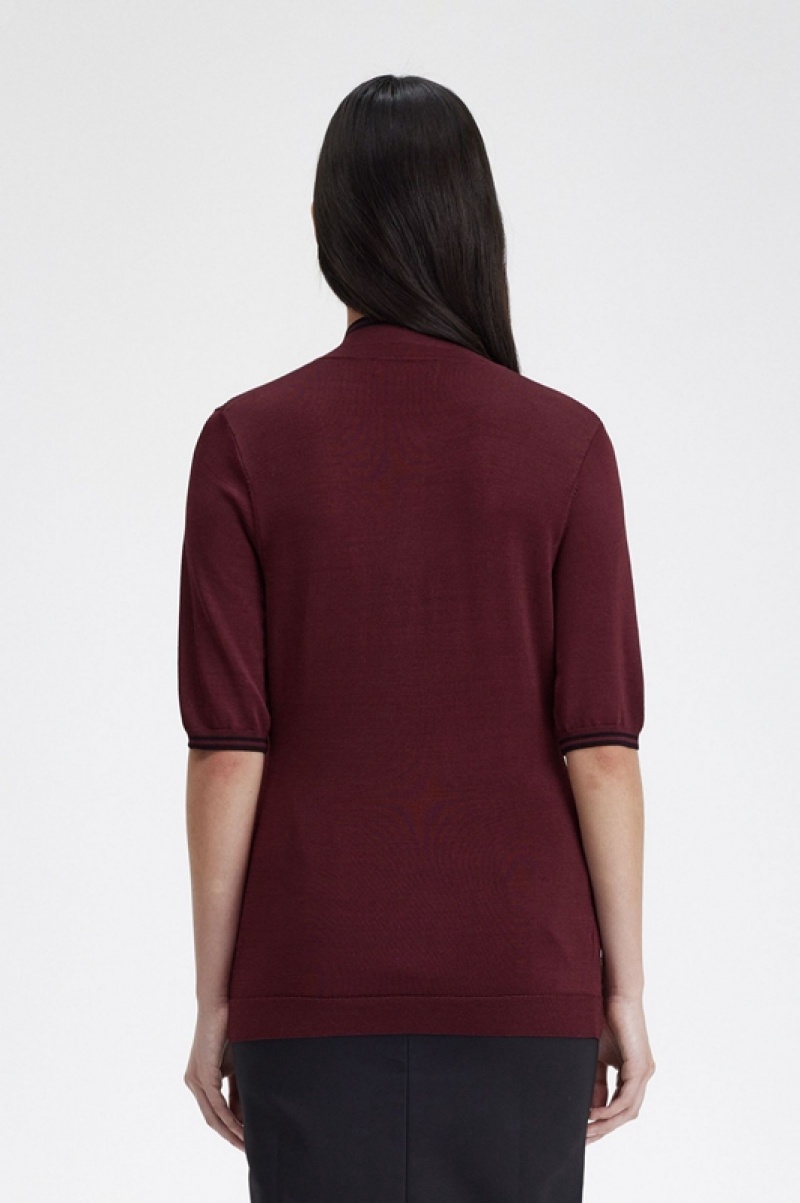 Fred Perry Knitted Women's Shirts Burgundy | KTS-724980