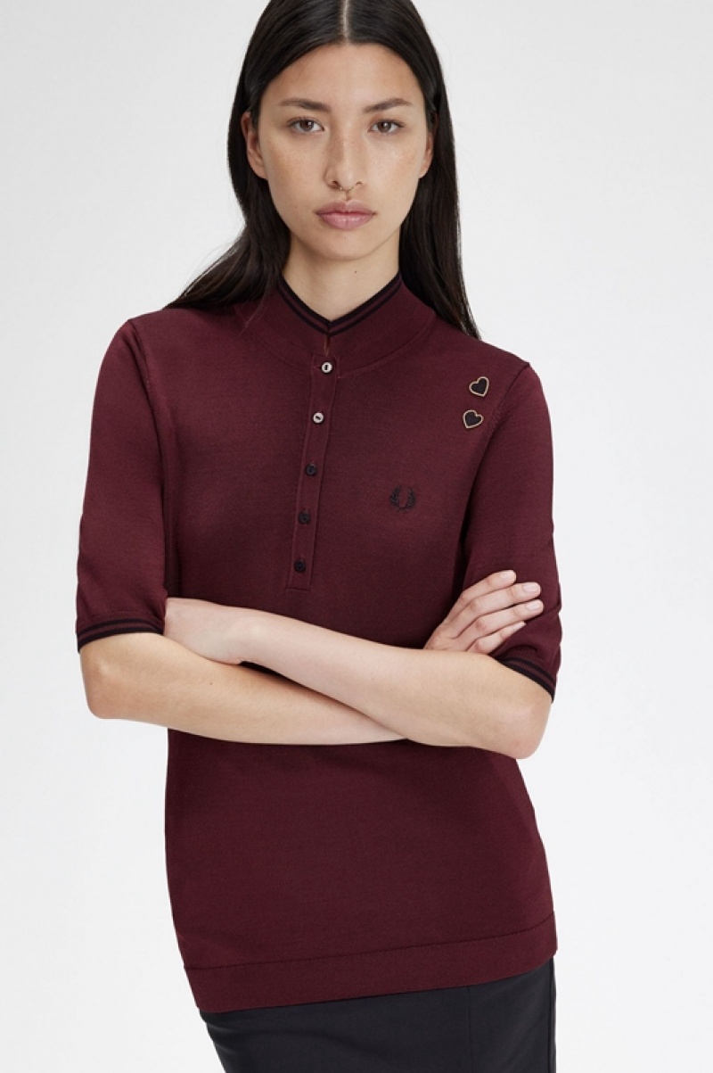 Fred Perry Knitted Women's Shirts Burgundy | KTS-724980