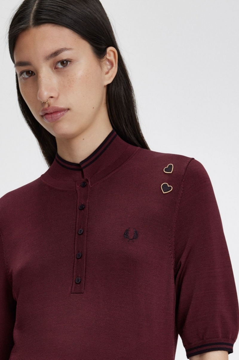 Fred Perry Knitted Women's Shirts Burgundy | KTS-724980