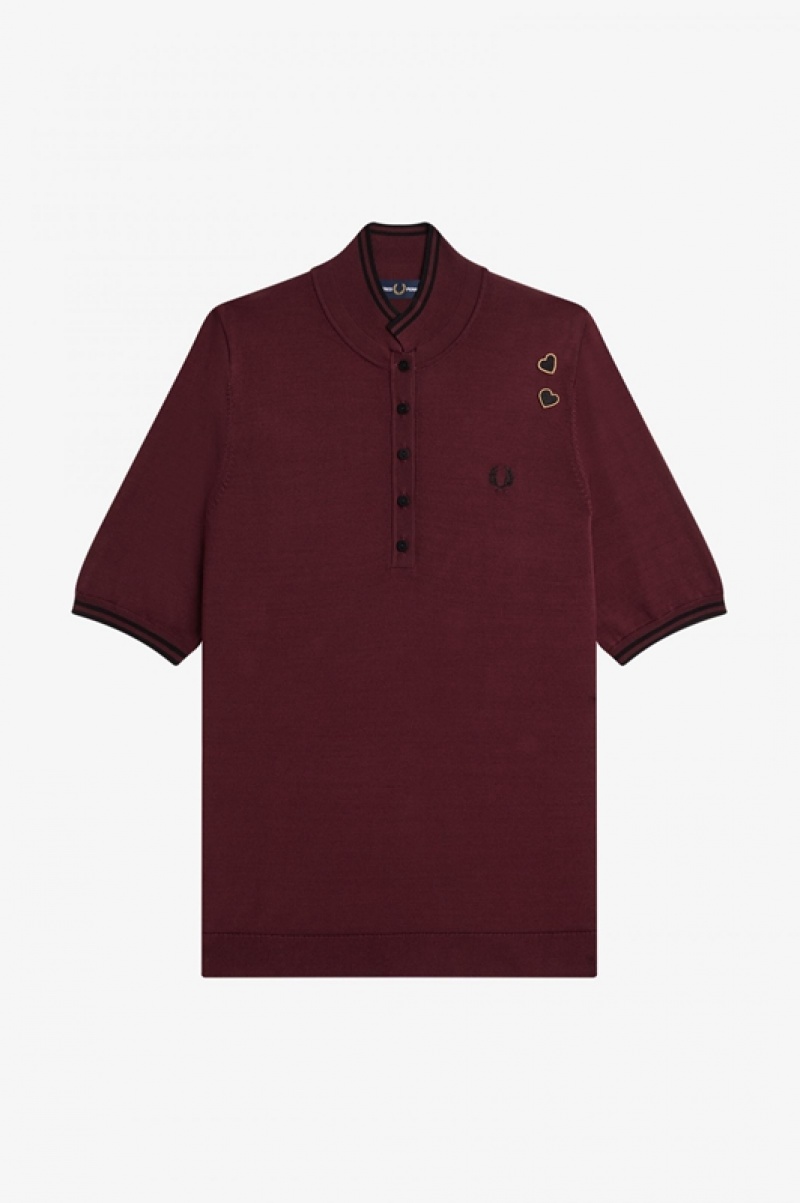 Fred Perry Knitted Women's Shirts Burgundy | KTS-724980