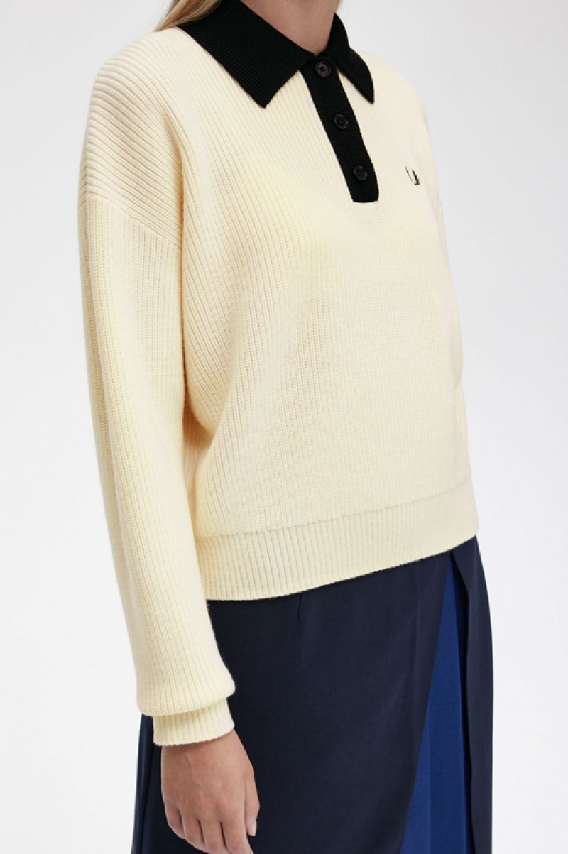 Fred Perry Knitted Women's Shirts Cream | ALU-426170