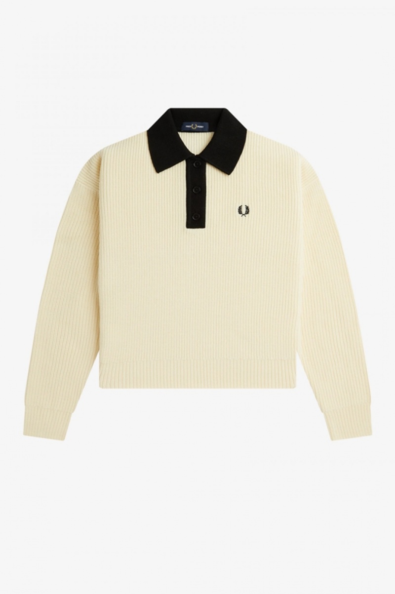 Fred Perry Knitted Women's Shirts Cream | ALU-426170