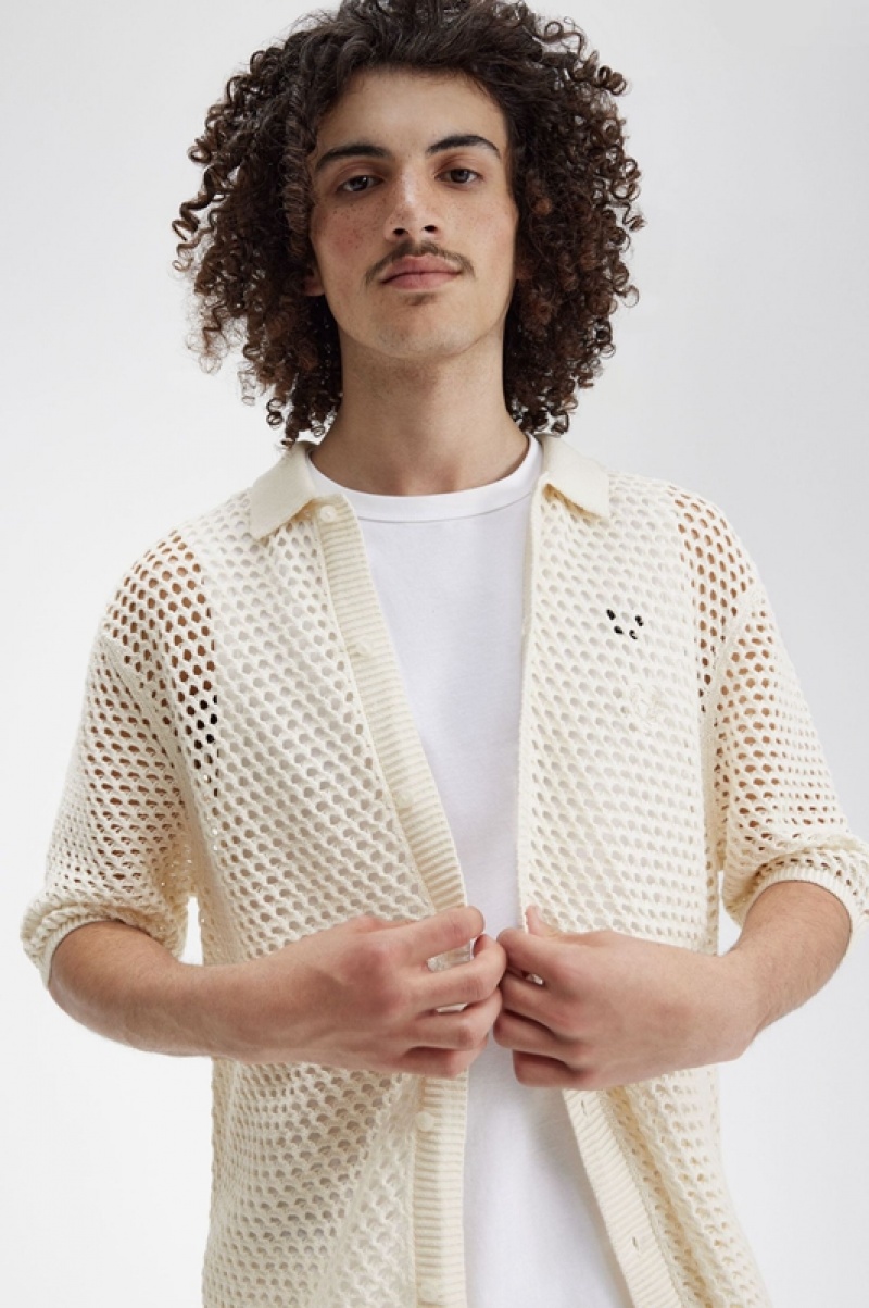 Fred Perry Lace Button Through Men's Shirts White | GNK-751380