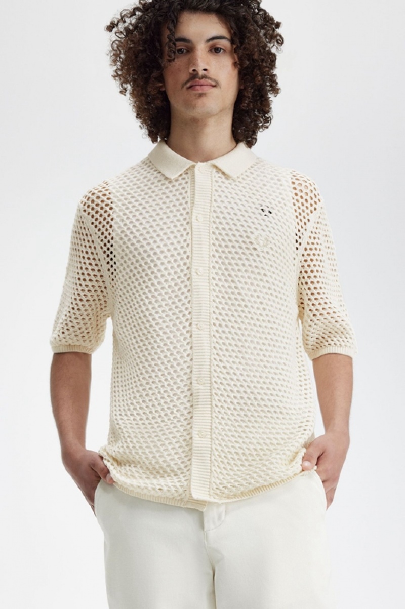 Fred Perry Lace Button Through Men's Shirts White | GNK-751380