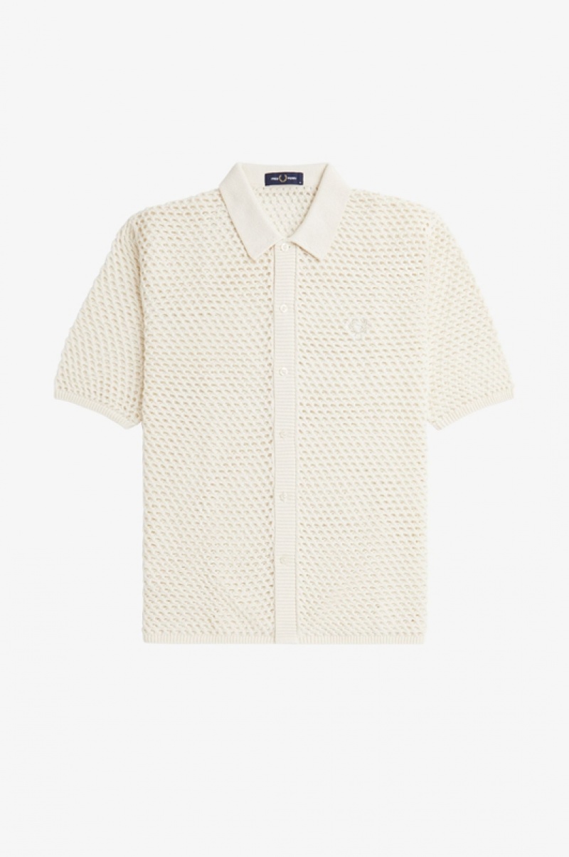 Fred Perry Lace Button Through Men's Shirts White | GNK-751380