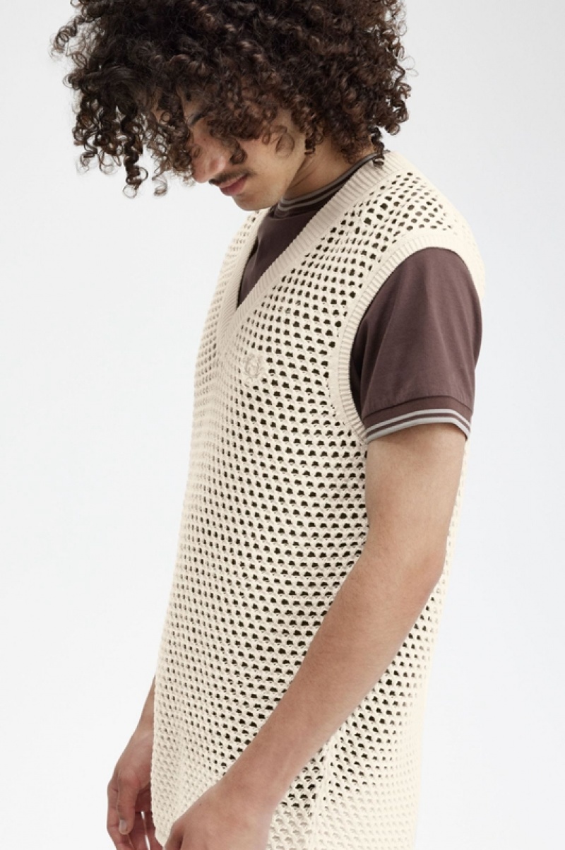 Fred Perry Lace Knit Men's Tanks White | RSC-813756