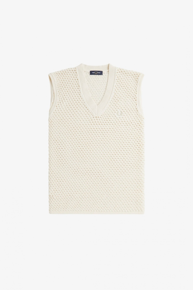 Fred Perry Lace Knit Men's Tanks White | RSC-813756