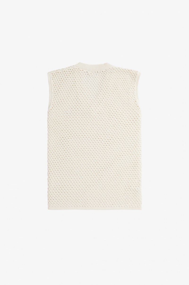 Fred Perry Lace Knit Men's Tanks White | RSC-813756