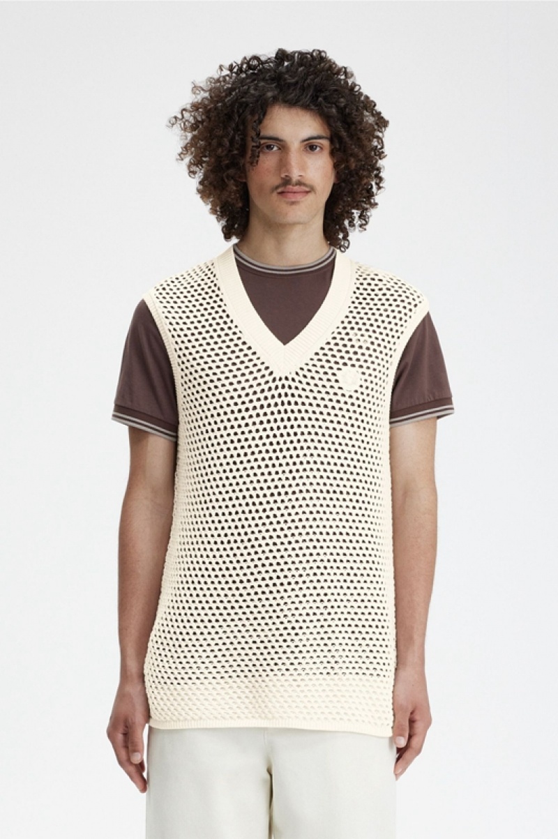 Fred Perry Lace Knit Men\'s Tanks White | RSC-813756