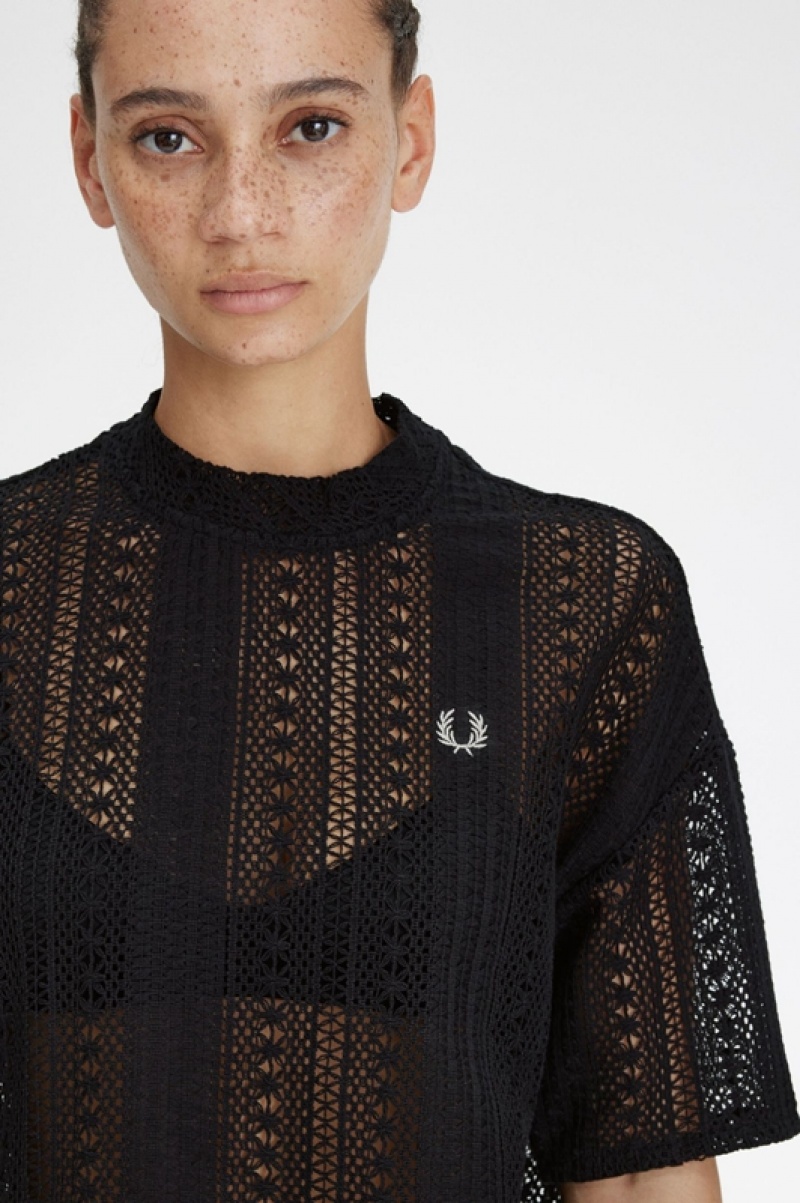 Fred Perry Lace Women's Tops Black | VFC-867214